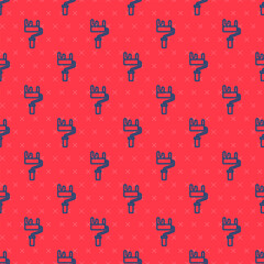 Sticker - Blue line Paint roller brush icon isolated seamless pattern on red background. Vector