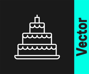 Wall Mural - White line Wedding cake icon isolated on black background. Vector