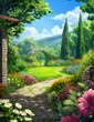 Idyllic Tuscan Villa with Lush Garden Path and Rolling Hills