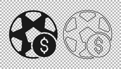 Sticker - Black Soccer football betting money icon isolated on transparent background. Football bet bookmaker. Soccer betting online make money. Vector