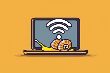 low internet speed. snail on laptop and wifi icon Isolated on solid color background