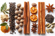 A variety of spices - An Enthralling Showcase of Exquisite Flavors and Fragrances Through an Array of Diverse Spices from Around the Globe, isolated on a white background 