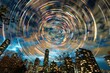 Swirl of light spinning in circles town background
