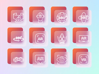 Sticker - Set line 360 degree view, Augmented reality AR, Big brother electronic eye, and Virtual glasses icon. Vector