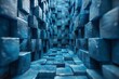 An infinite maze of cobalt blue cubes with depth creating a feeling of complexity and wonder