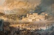 Ancient biblical battle scene, Israelites fighting enemy nations, religious historical illustration