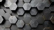 A sleek digital hexagon abstract background, with black and gray hexagons creating an illusion of a 3D metallic surface, reflecting subtle ambient light.