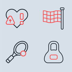 Wall Mural - Set line Checkered flag, Tennis racket with ball, Weight and Heart rate icon. Vector