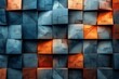 A dynamic image displaying a geometric wall pattern illuminated by warm orange and contrasting cool blue lights