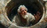Fototapeta  - Jeremiah the prophet of God placed inside a well because of the prophetic messages for the people of Jerusalem, Generative AI