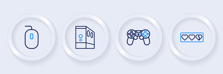 Sticker - Set line Game life bar, controller or joystick, Case of computer and Computer mouse icon. Vector