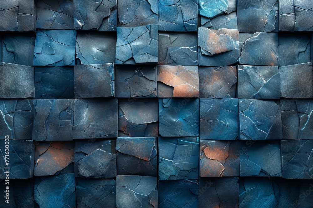 Tile Creasing Effect Cracked pattern ceramic tiles with varying shades of blue, creating an ...
