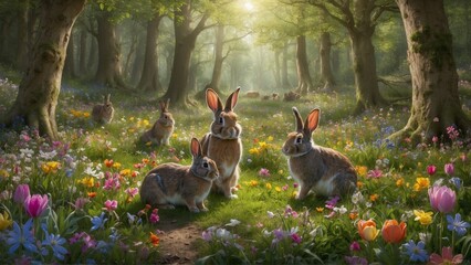 Wall Mural - rabbit in the grass