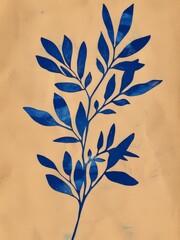 Wall Mural - A painting featuring a vibrant blue plant set against a soft beige background