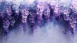 soft purple wisteria flowers cascading gracefully on a white background with space for text