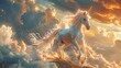 A 3D-rendered spectacle of unicorns prancing on the clouds leaving trails of rainbows in their wake