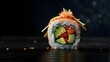sushi roll in the air, dark backdrop, Japanese maki cuisine. sushi, roll, air, dark, backdrop, japanese, maki, cuisine, horizontal, photography, japanese culture, japanese ethnicity, only japanese, ad