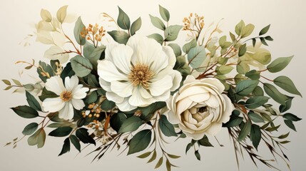 Wall Mural - A white flower bouquet with green leaves