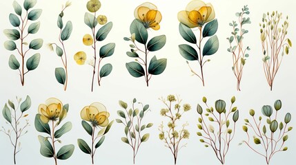 Wall Mural - A collection of various types of flowers and leaves