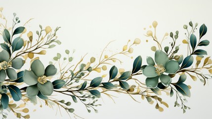 Wall Mural - A painting of a green and yellow flower arrangement with a white background