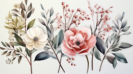 Wall Mural - A painting of flowers with a white background