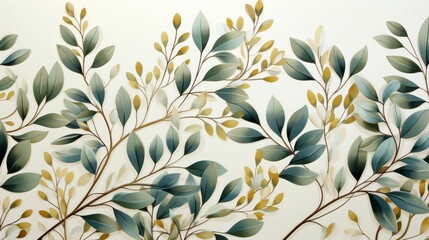 Wall Mural - A painting of a tree with green leaves and yellow leaves