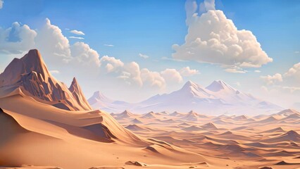 Poster - Desert landscape with sand dunes. 3d render illustration, AI Generated