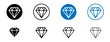 Diamond icon set. Diamond precious gemstone vector symbol in black filled and outlined style.