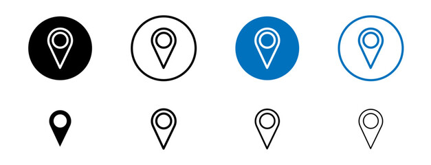 Wall Mural - Map marker icon set. gps position pin vector sign. location pointer icon. pinpoint destination location icon in black and blue color.