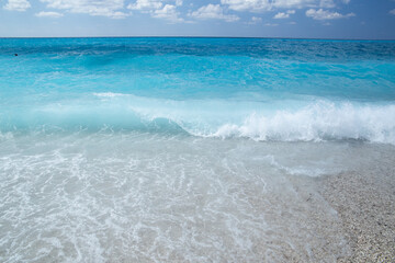 sea waves clouds in lefkada island, kathisma beach greece