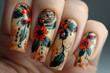 Hand-Painted Elegance Bohemian Dreamcatcher Inspired Nail Art in Vivid Hues