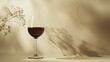 Elegant, minimal wine glass with words swirling as wine, on a light background, intoxication of literature