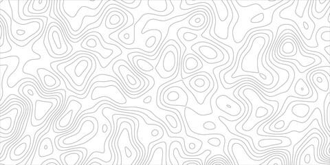 Poster - Abstract wavy and curved lines with topographic background. Monochrome 3D waves illustrate geography scheme. Clear loops pattern forms topography grid map.