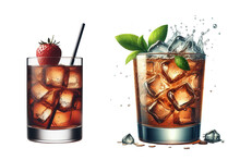 2 Glass Of Summer Cocktails Isolated On Transparent Background