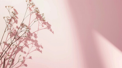 Wall Mural - A pink background with a bunch of flowers in the foreground