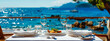 cafe table by the sea. selective focus.
