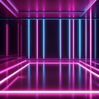© ronok_90 - abstract neon light background with pink andn blue neon lines and reflection on the floor.