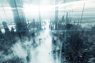 Aufkleber - High Tech 3D Render Of A Futuristic Cityscape, Pushing Visual Boundaries