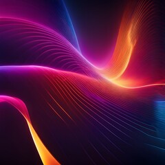 Wall Mural - abstract neon light background with pink andn blue neon lines and reflection on the floor.