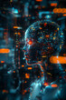 Illustration fictive d'une représentation de l'IA, intelligence artificielle, sous forme d'humanoïde cyborg numérique - réseau de neurones artificiels