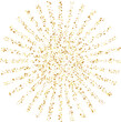Golden stars confetti decoration. Rays from sparklers. Design element. Special effect on transparent background.