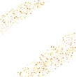Golden stars confetti decoration. Corner borders from falling sparklers. Design element. Special effect on transparent background.