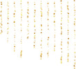 Golden stars confetti decoration. Top border from falling sparklers. Design element. Special effect on transparent background.
