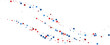 Blue and red stars confetti decoration. Horizontal flying path. Design element. Special effect on transparent background.