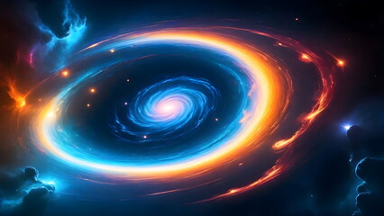 Wall Mural - Cosmic illustration of vibrant Spiral galaxy, asteroid, planet background
