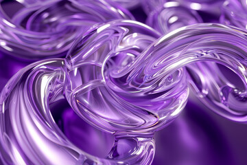 Abstract geometric violet background with glass spiral tubes, flow clear fluid with dispersion and refraction effect, crystal composition of flexible twisted pipes, modern 3d wallpaper, design element