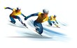 © say_hope - Wide angle view of speed skaters running towards the finish line. high energy. illustration. White background