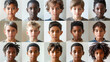 © Andrii - A grid of many photos, each depicting the faces and hairstyles of children of different ethnic groups.