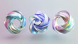Triple Loop Metallic Sculpture, Pastel Holographic Finish, 3D Abstract Design