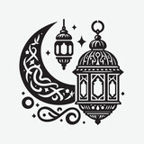 Fototapeta  - Eid Mubarak Religious Background Vector. Arabic Ornamental Patterned Background of Islamic Mosque, Design Greeting Card for Eid